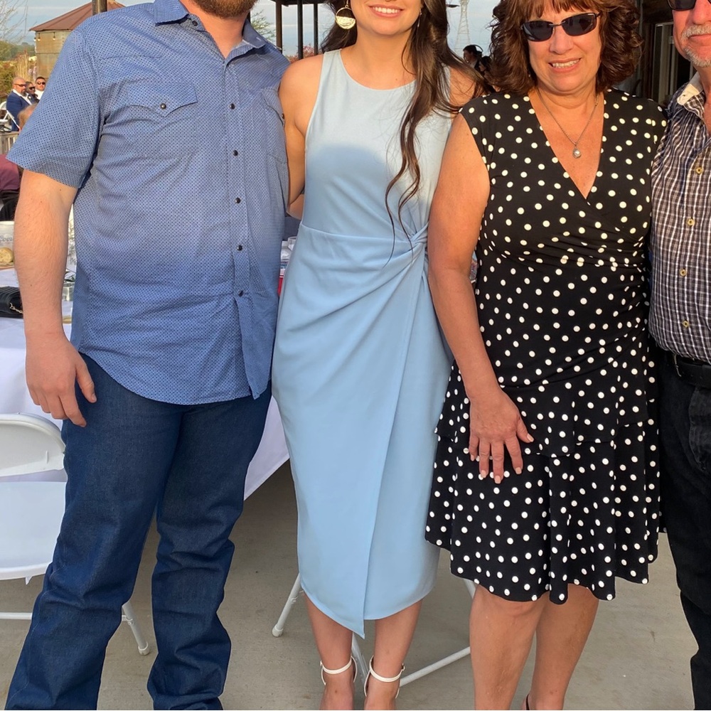 Guess Blue Ruched Sheath Midi Dress